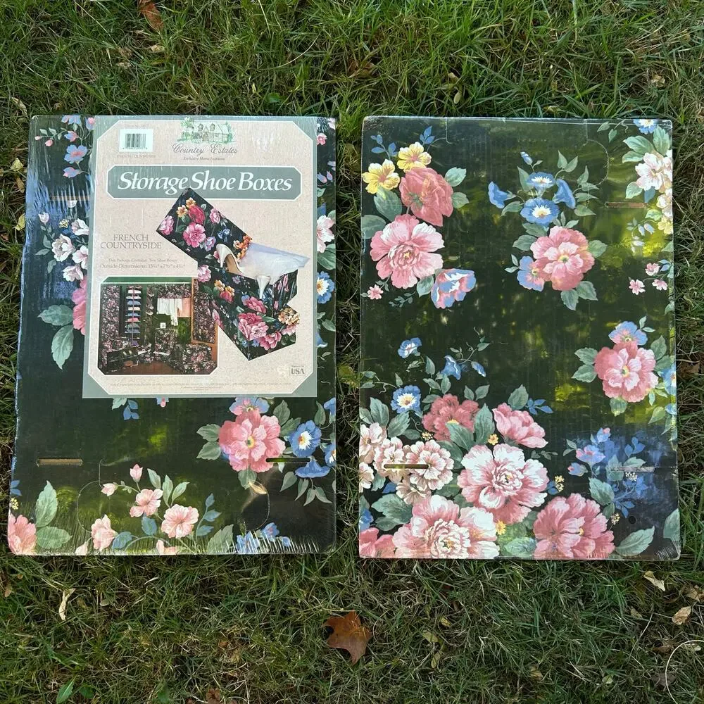 Country Estates Storage Shoe Boxes Set of 2 French Countryside Floral NIP